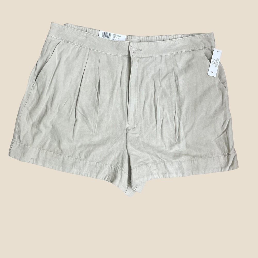 NWT Joie Pleated Shorts XXL Rainy Day Beige Summer Linen High Rise Coastal Beach